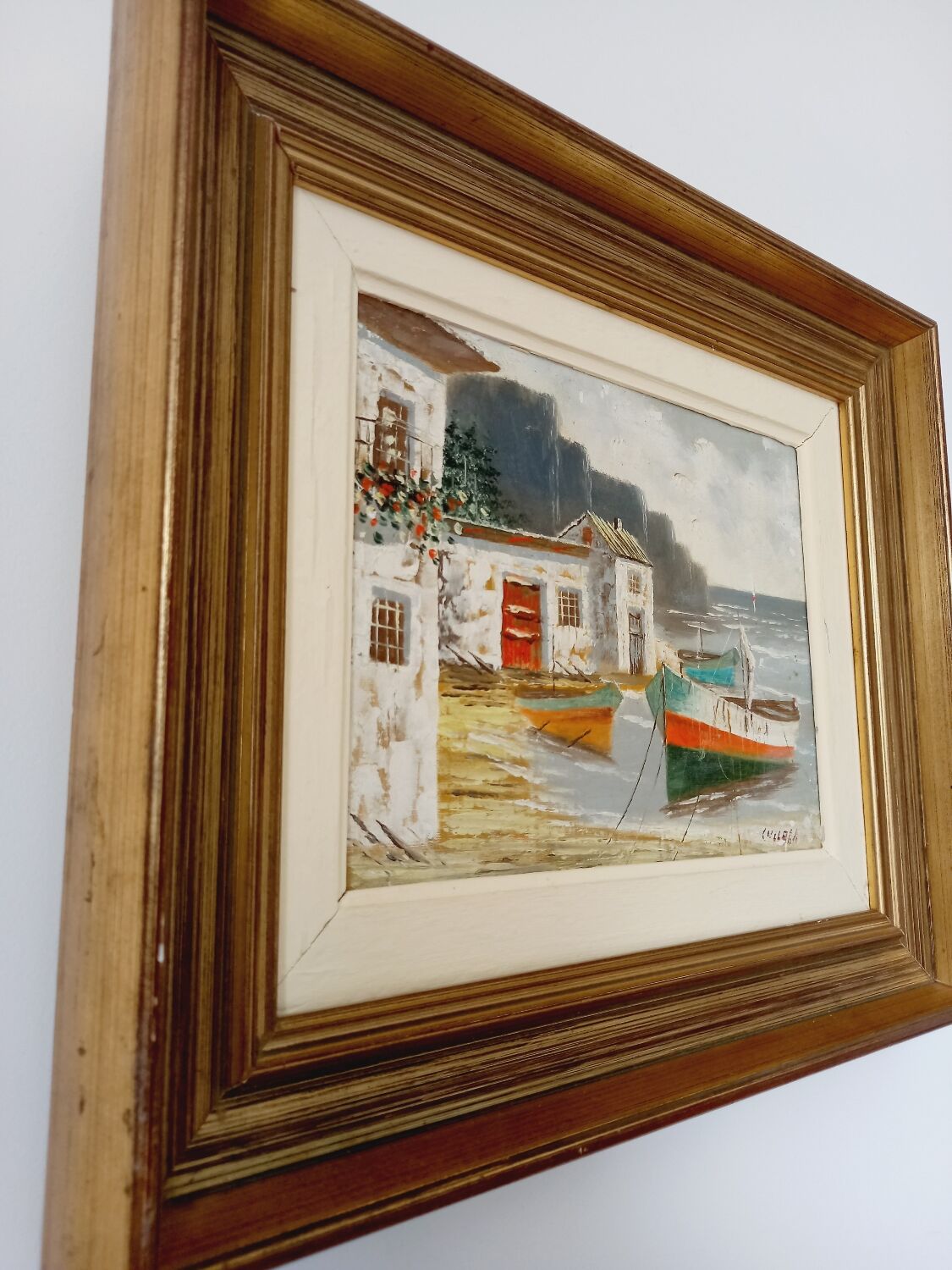 Signed painting house by the sea -oil on canvas