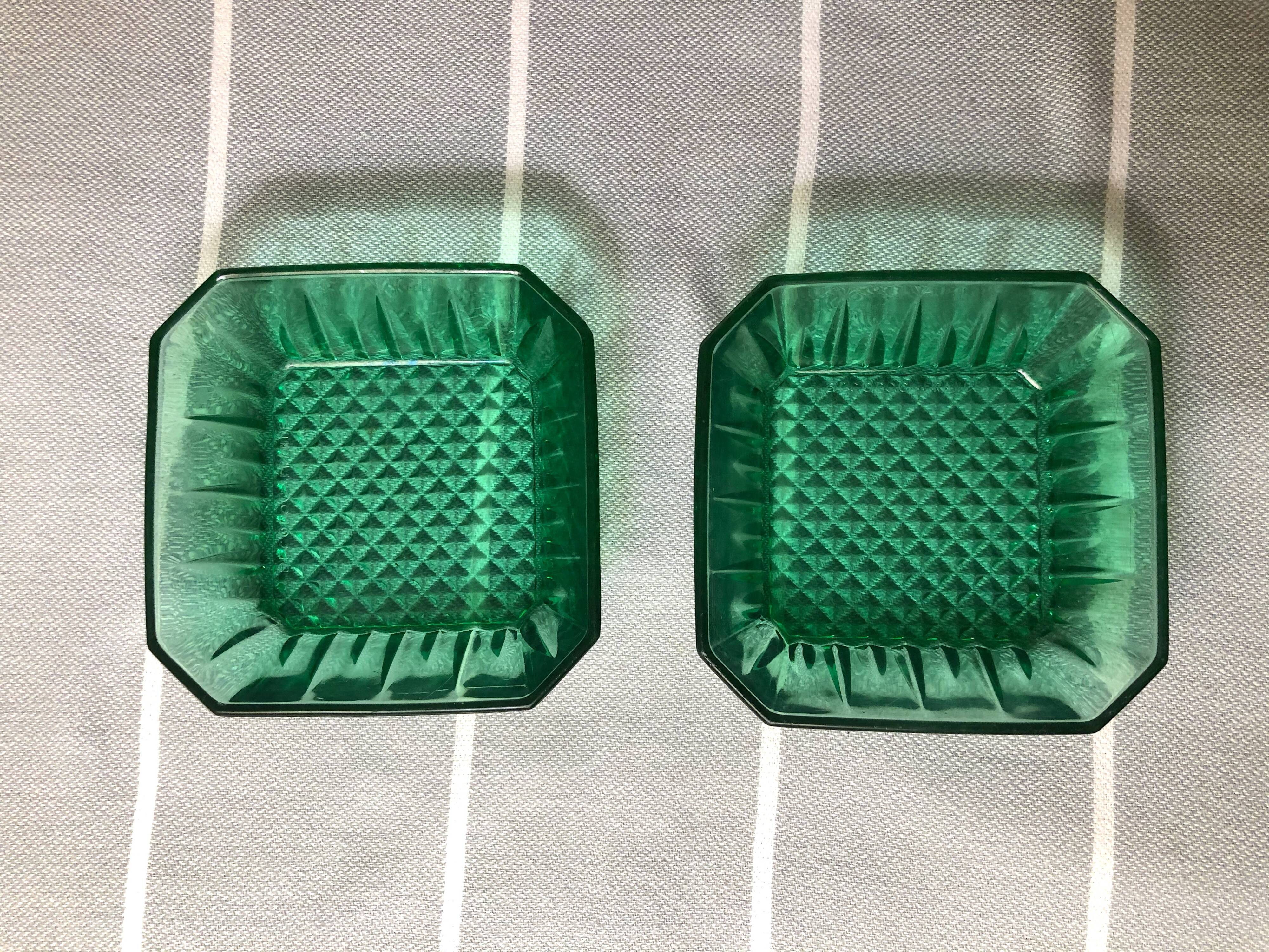 Vintage square ramekins made of Arcoroc glass - Emerald Green