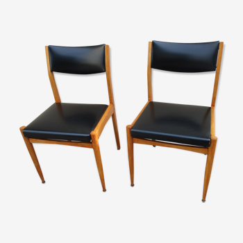 Paire de chaises scandinave vintage skaï noir