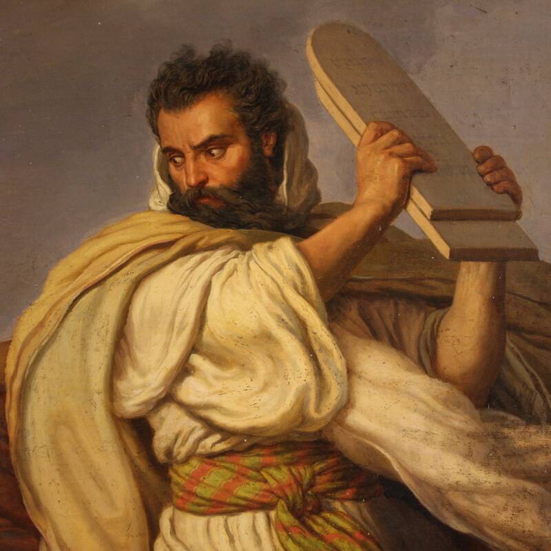 Italian painting signed by Focosi and dated 1852, *Moses Breaking the Table
