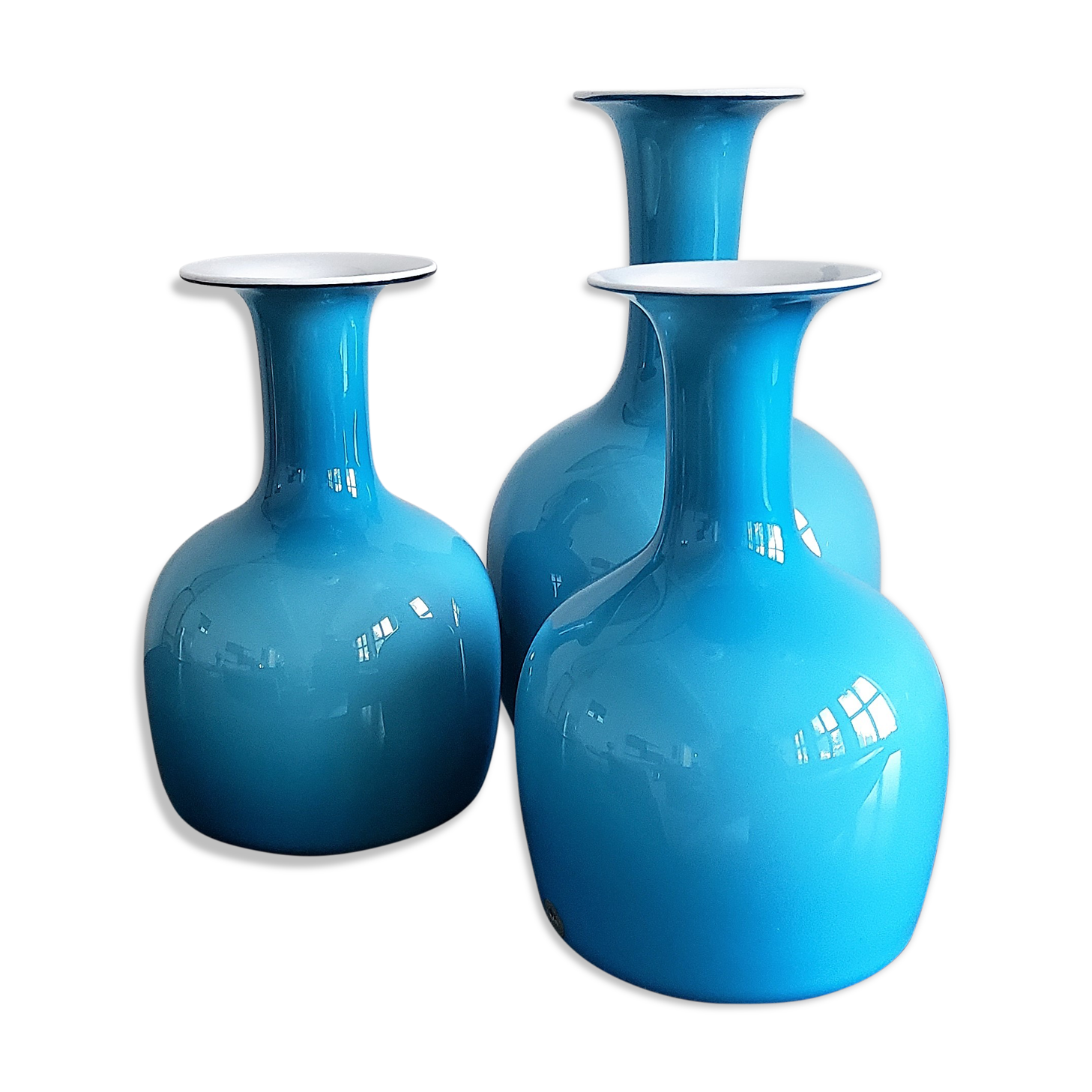 Set of 3 Opal Blue Glass 'Carnaby' Vases by Per Lütken for Holmegaard
