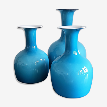 Set of 3 Opal Blue Glass 'Carnaby' Vases by Per Lütken for Holmegaard