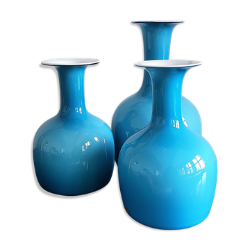 Set of 3 Opal Blue Glass 'Carnaby' Vases by Per Lütken for Holmegaard