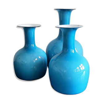 Set de 3 vases en verre bleu opale 'Carnaby' par Per Lütken pour Holmegaard