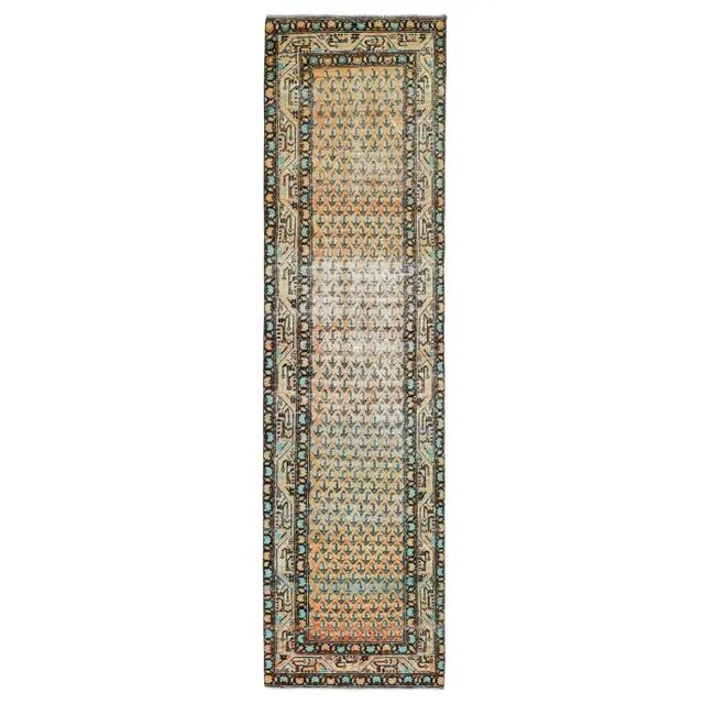 Tapis coureur vintage turc Oushak fait à la main en laine et coton orange 82x311