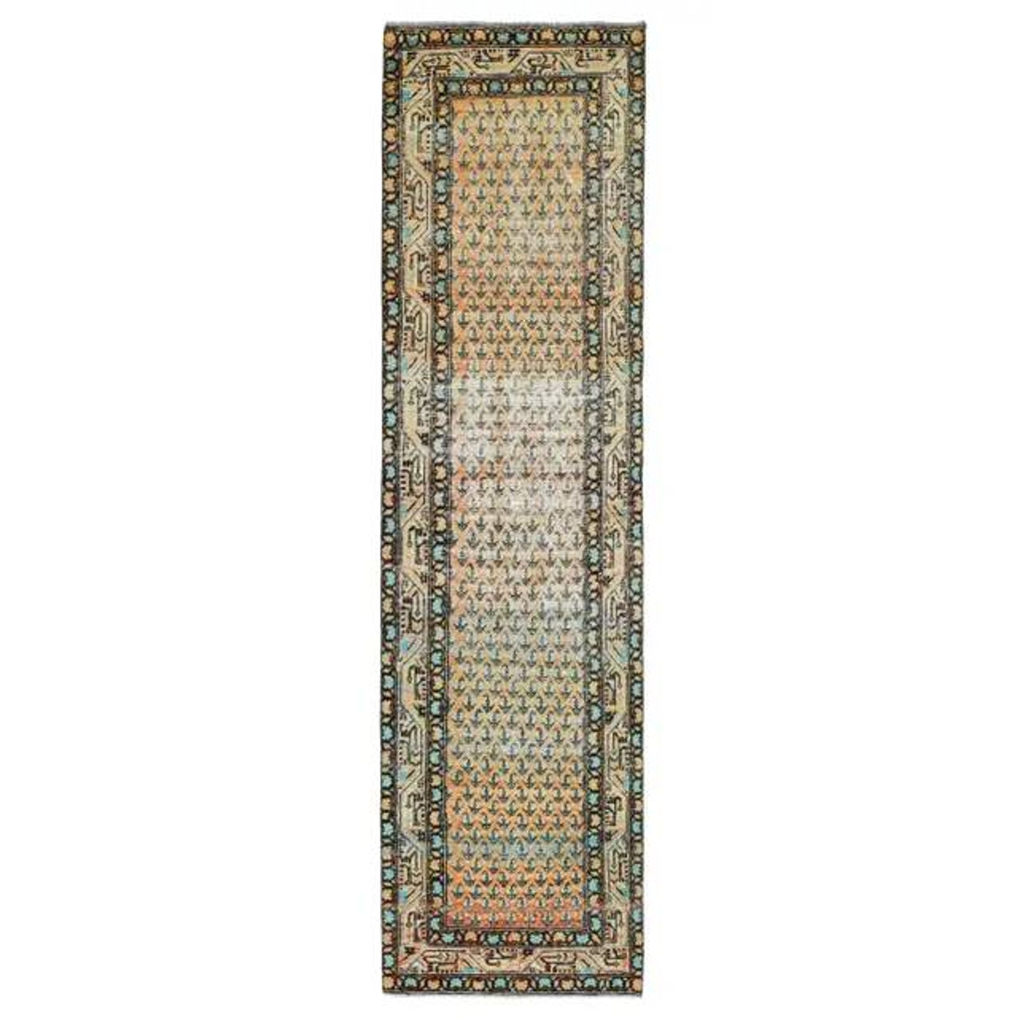 Vintage Turkish Oushak Handmade Wool Cotton Orange Runner Rug 82x311