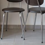 2 chairs 70s in chocolate skaï and chrome metal