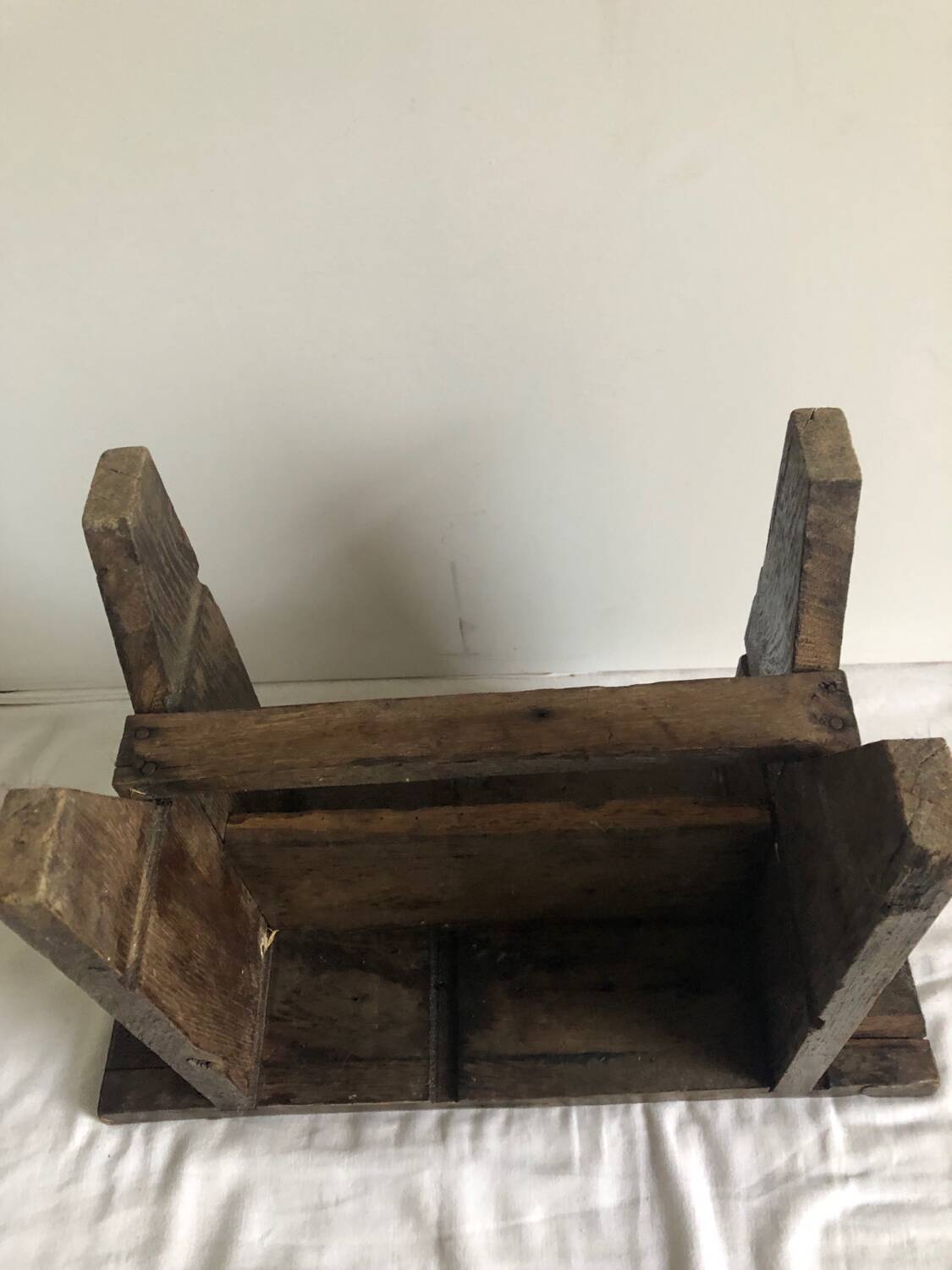 Small brutalist solid wood bench