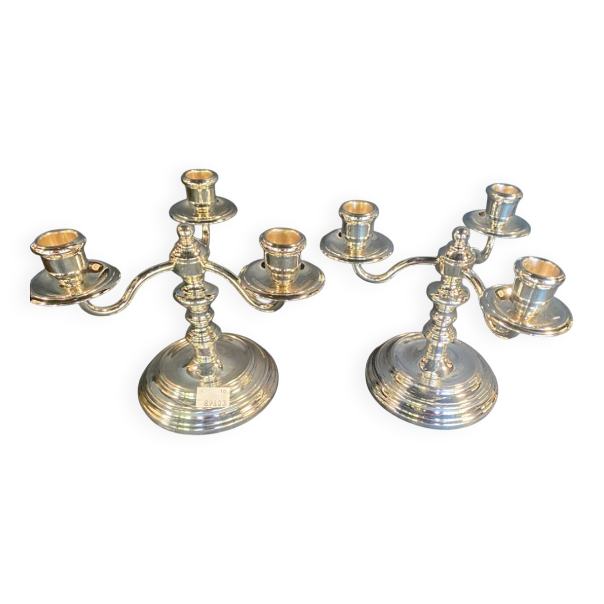 Christofle pair of three-armed silver-plated metal candelabras