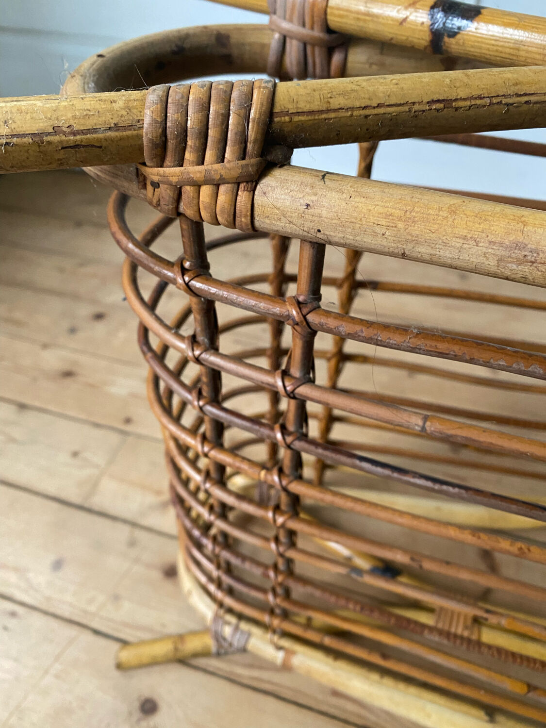 Vintage rattan magazine holder