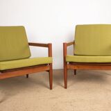 Pair of Danish Teak and fabric armchairs by Børge Jensen & Sønner 1960.