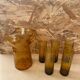 Ancien service a orangeade carafe + 5 verres verre soufflé orange vintage