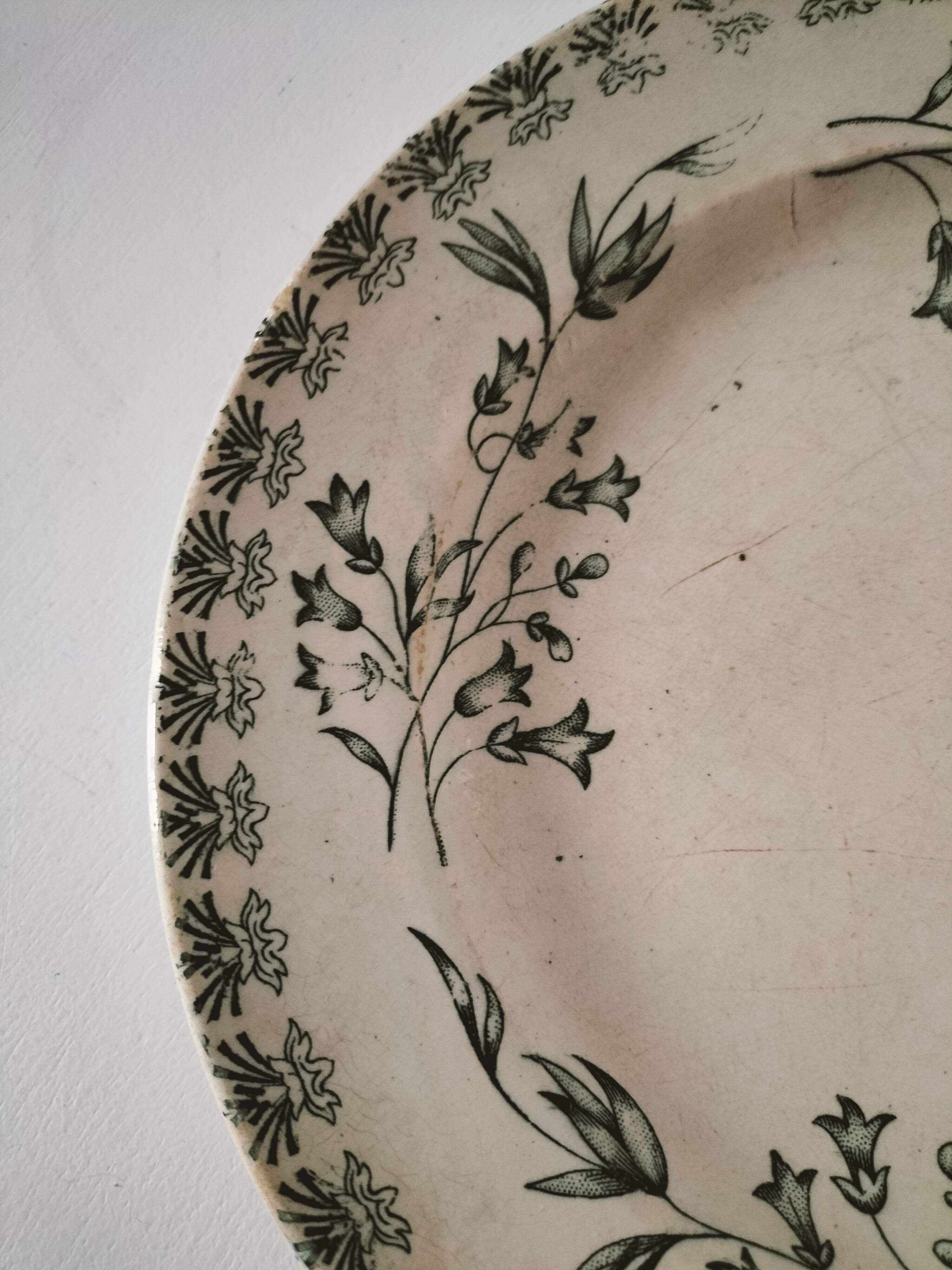 Antique ironstone plate with green floral decoration, circa 1900