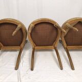 Series of three Louis XVI style chairs in gilded wood, circa 1900