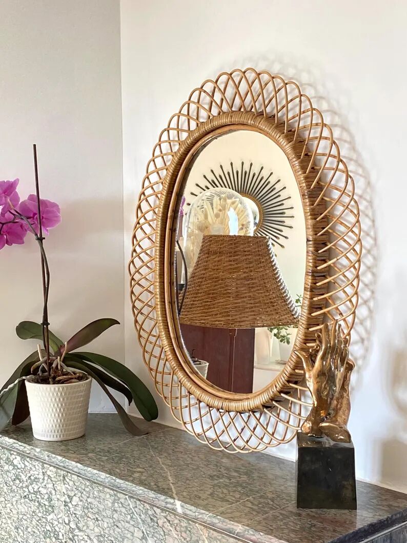 Large mirror by Franco Albini in rattan and bamboo, Italy 1960s.