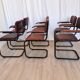 Set of 6 Vintage Cognac Leather Dining Chairs: Quilted Industrial Armchair