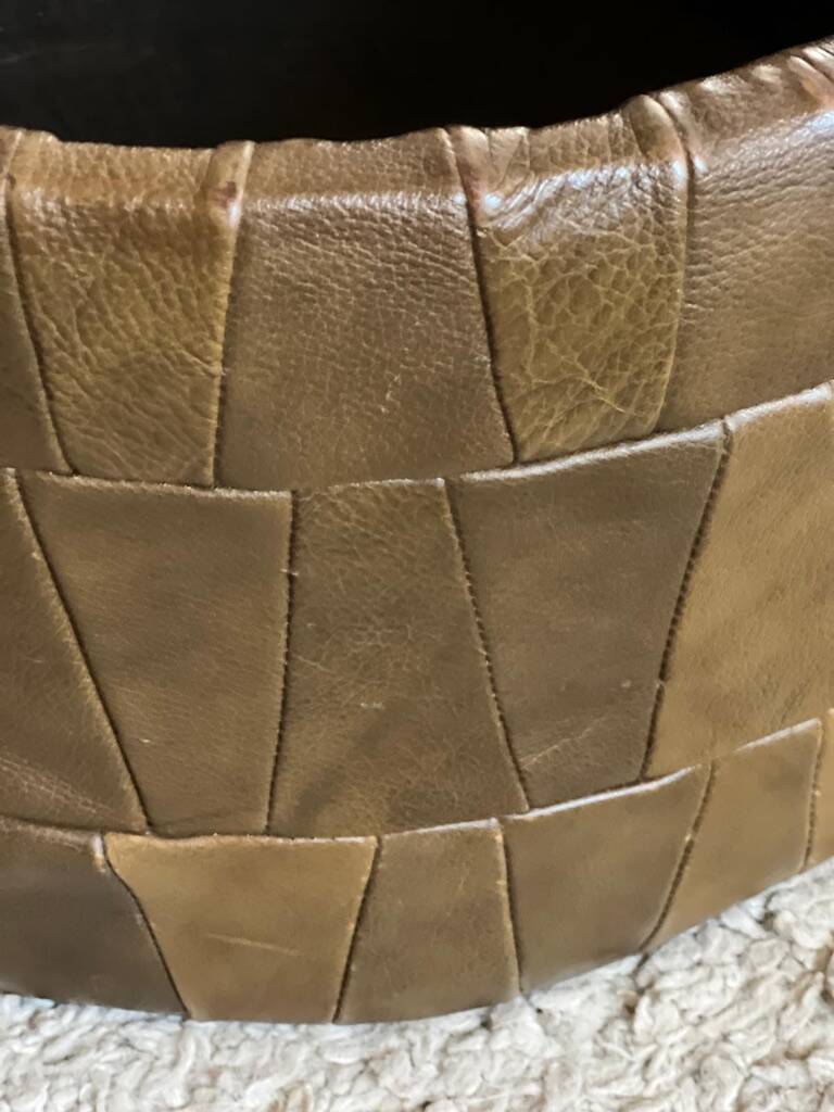 De Sede style khaki leather patchwork pouf / chest