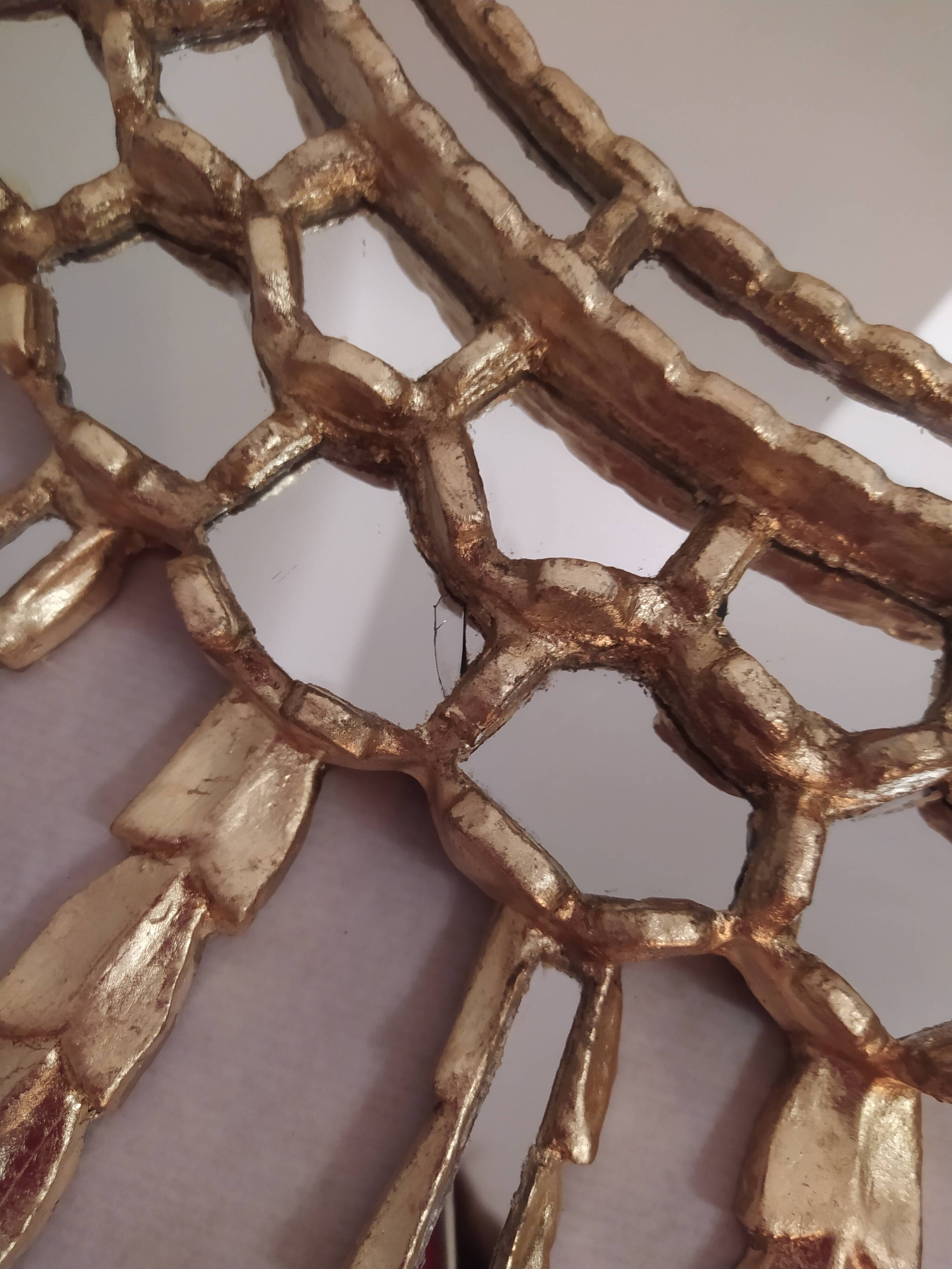 Golden wooden sun mirror 65x75cm