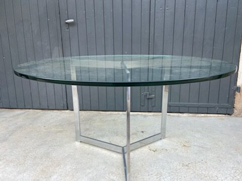 Large round table slab of stainless glass base