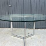 Large round table slab of stainless glass base