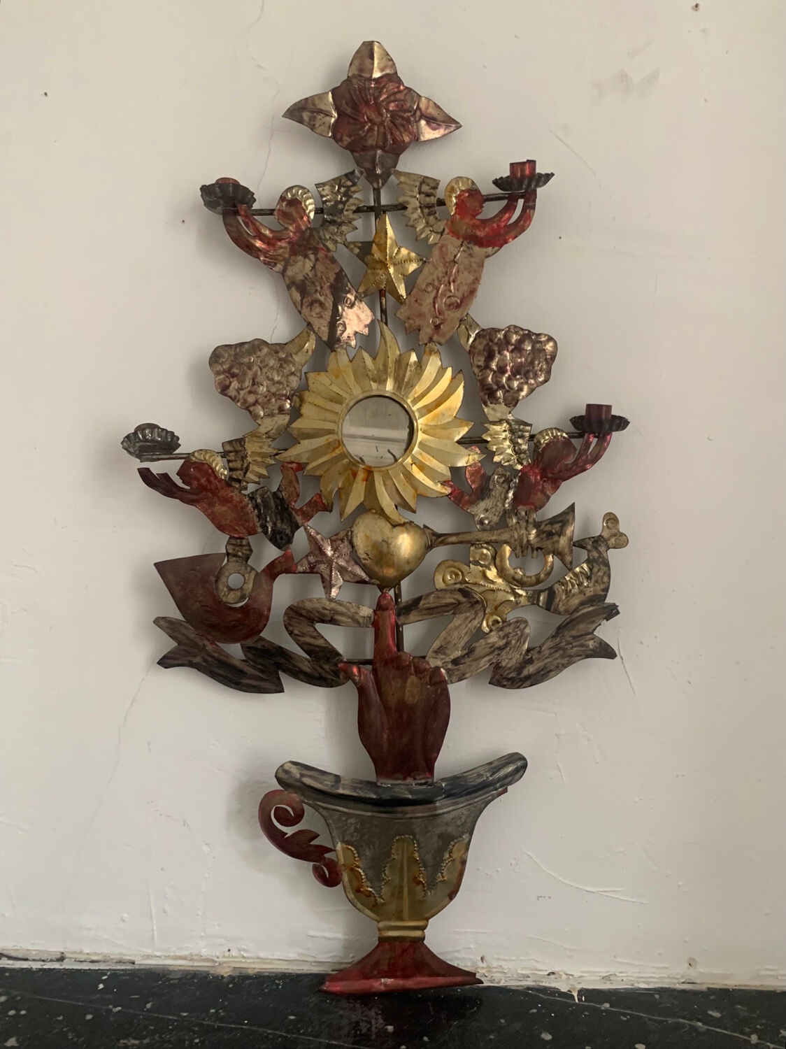 Antique wall candle holder, folk art