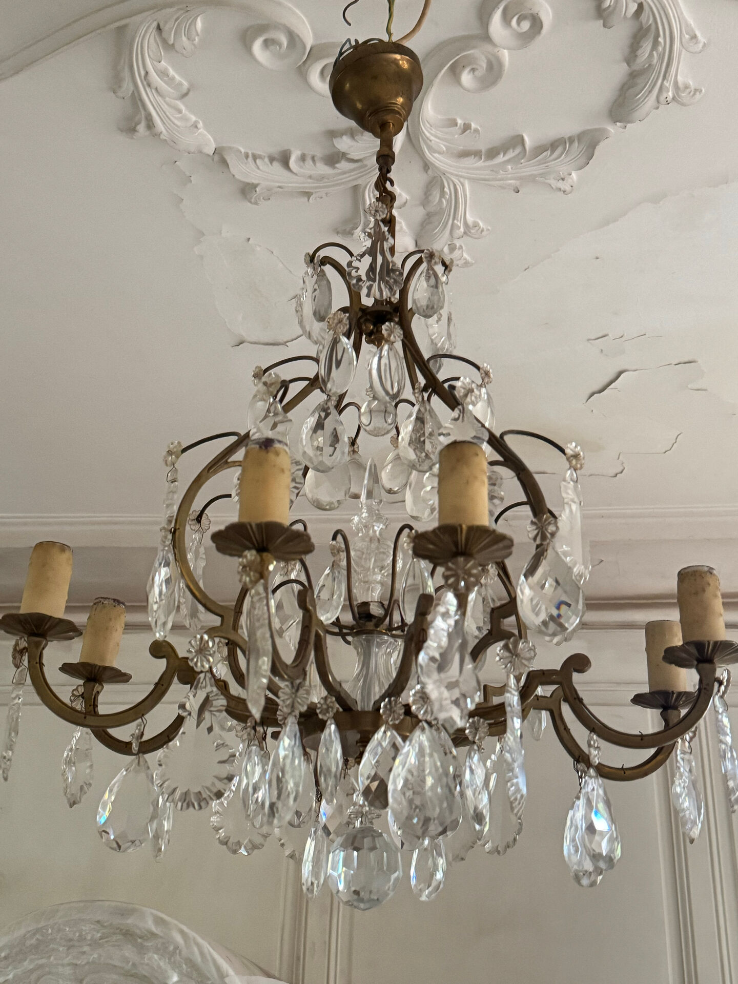 Antique Louis XV style chandelier with pendants – pair available.