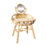 Vintage rattan hairdresser, 1960s, round mirror and woven backrest.