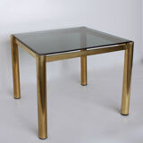 Table basse carré en verre et laiton 1980 édition originale