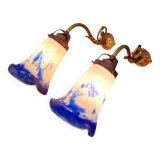 Pair of wall lights in bronze and marmoreal glass