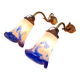Pair of wall lights in bronze and marmoreal glass