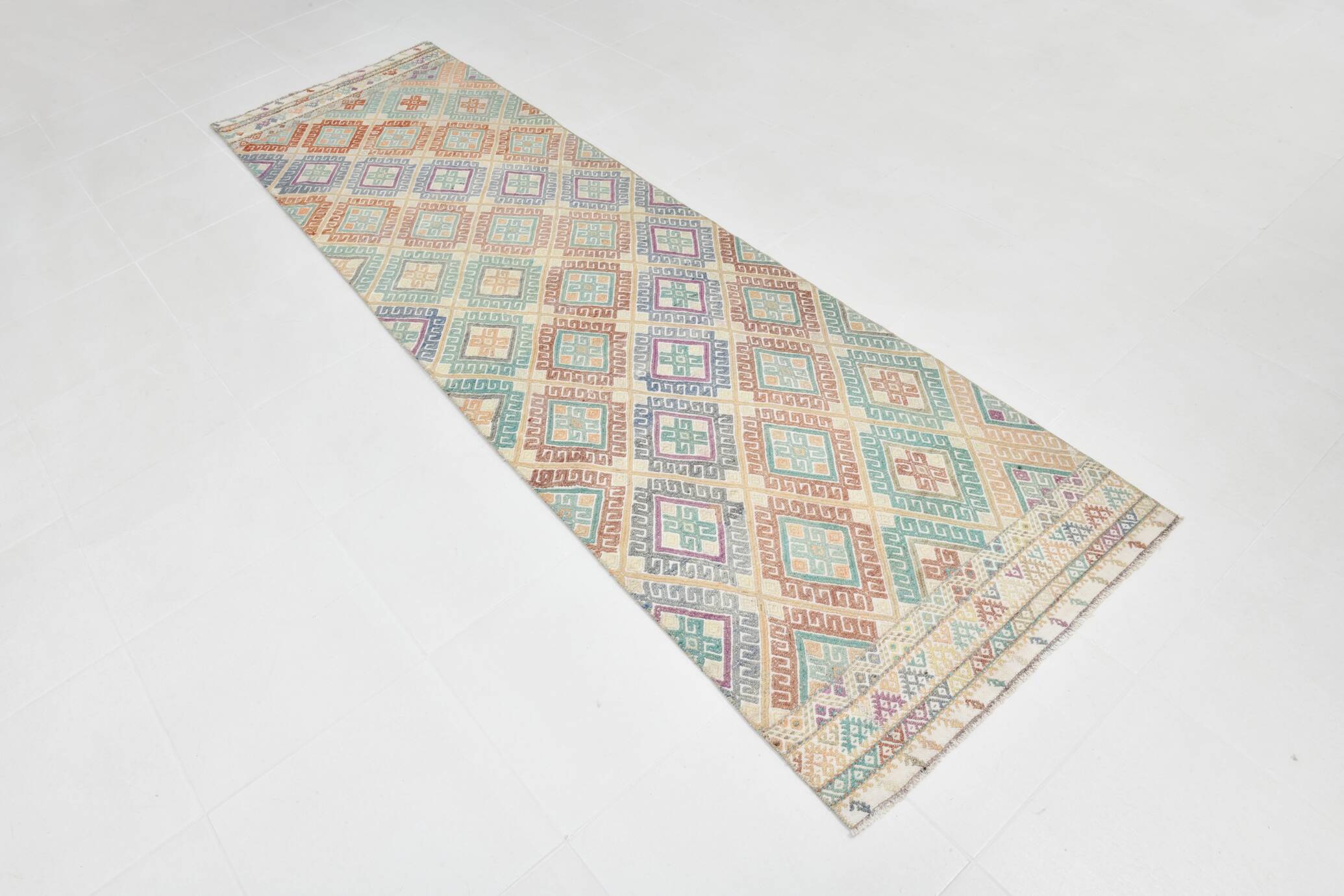 3x9 Pastel Toness Turkish Kilim Runner Rug, 81x286 Cm