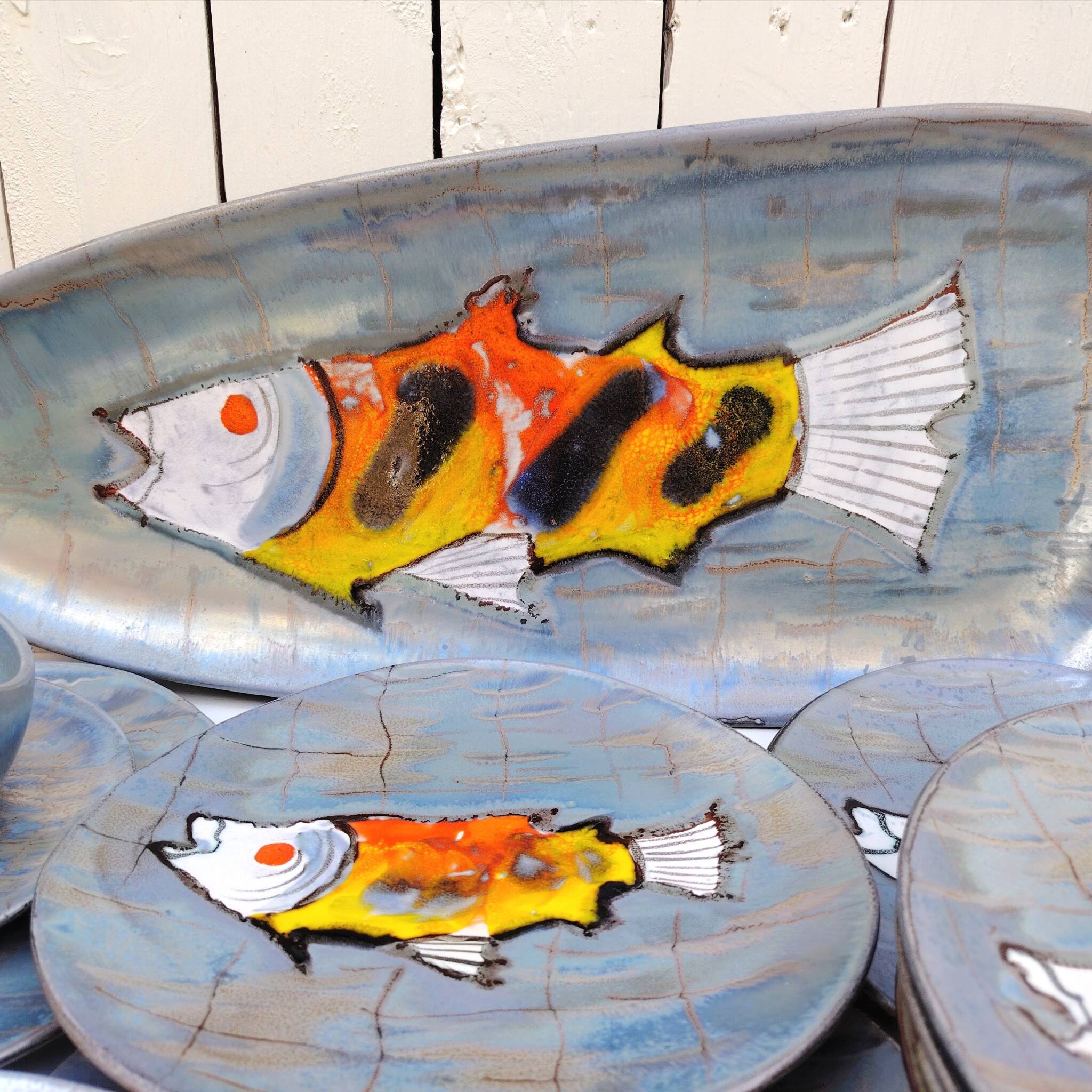 Fish service, Niderviller earthenware, vintage