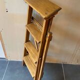 Ancien escabeau pliable peintre d’atelier à 4 marches en bois années 40