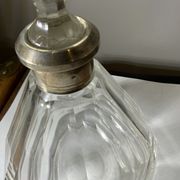 Antique crystal bottle with art deco hallmarked silver neck with facets