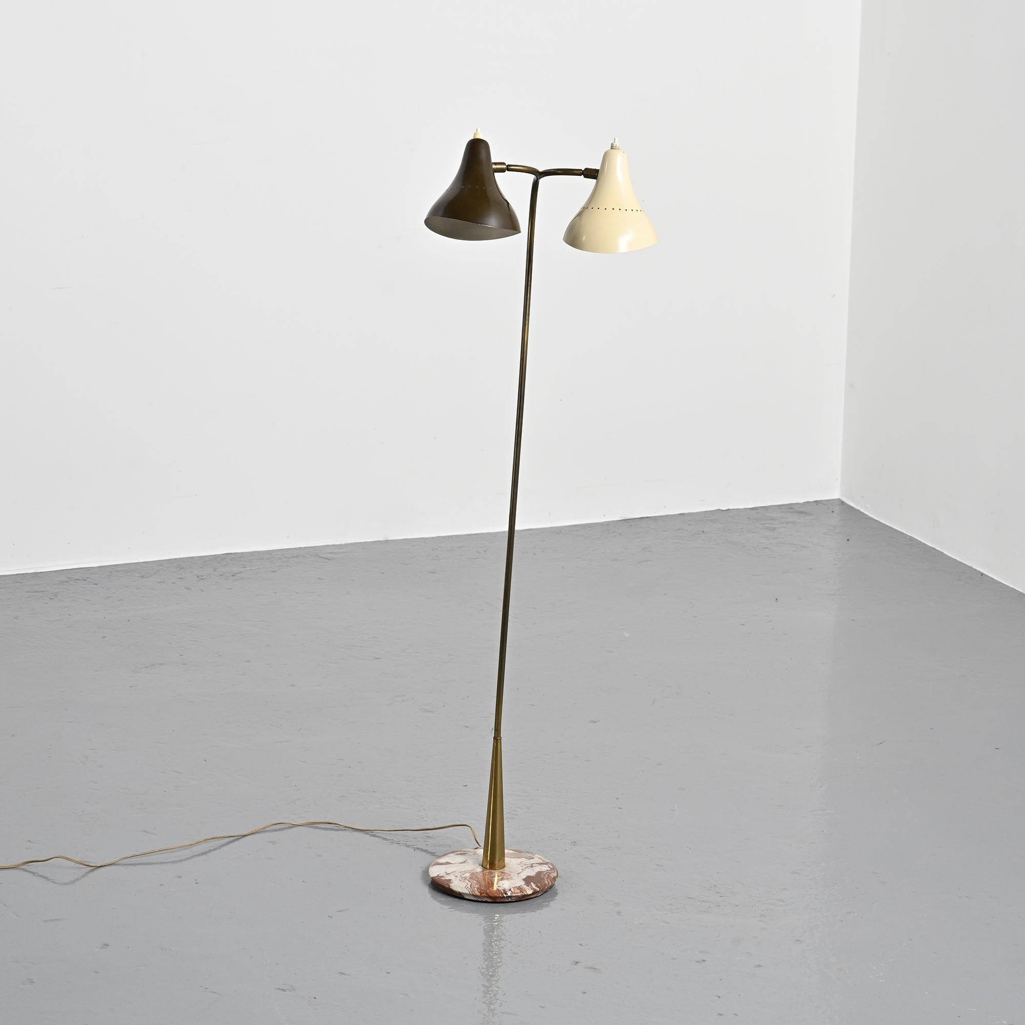 Double-arm adjustable reading floor lamp by J.J.M. Hoogervorst, Anvia, circa 1950.