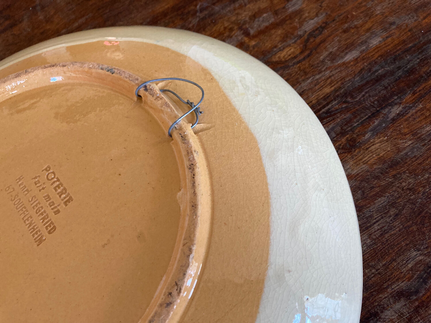 Alsatian artisanal ceramic dish diam 30 cm Soufflenheim H Siegfried