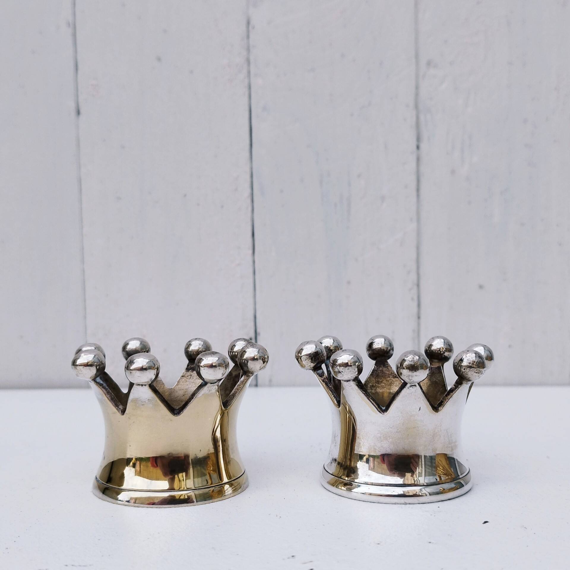 Pair of vintage crown silver metal candlesticks