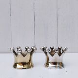 Pair of vintage crown silver metal candlesticks