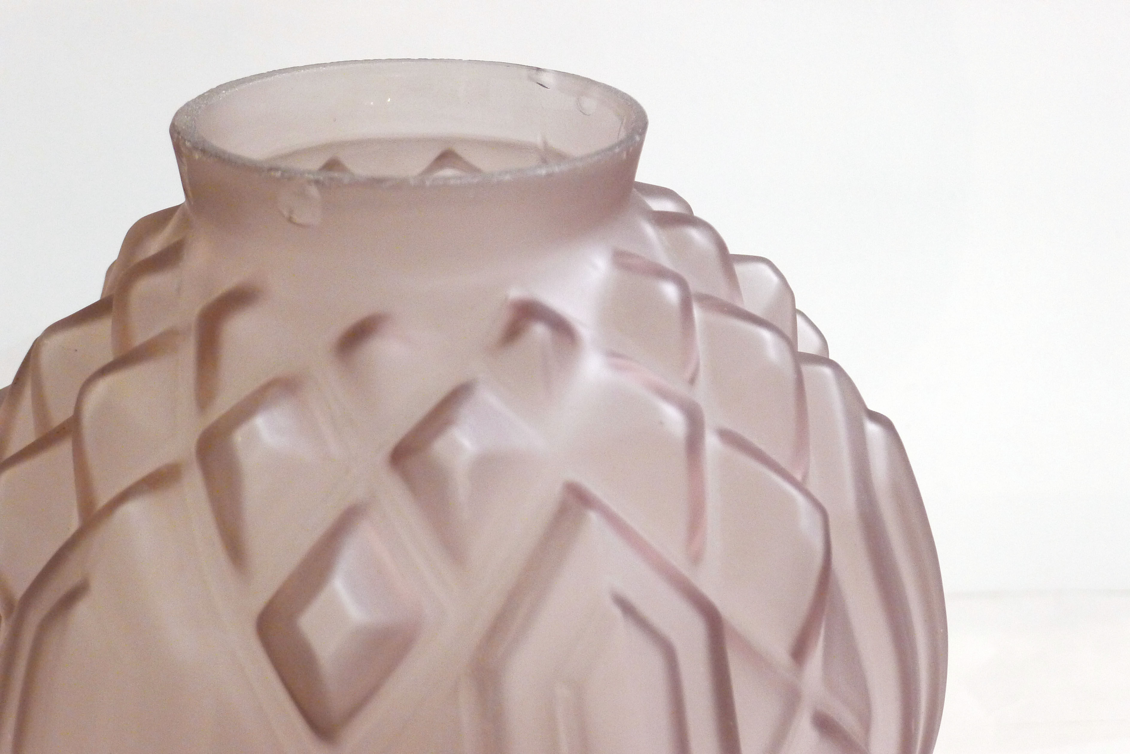 Art Deco ball vase, frosted violet glass
