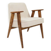 Fauteuil vintage en bois de chêne et tissu bouclé design scandinave