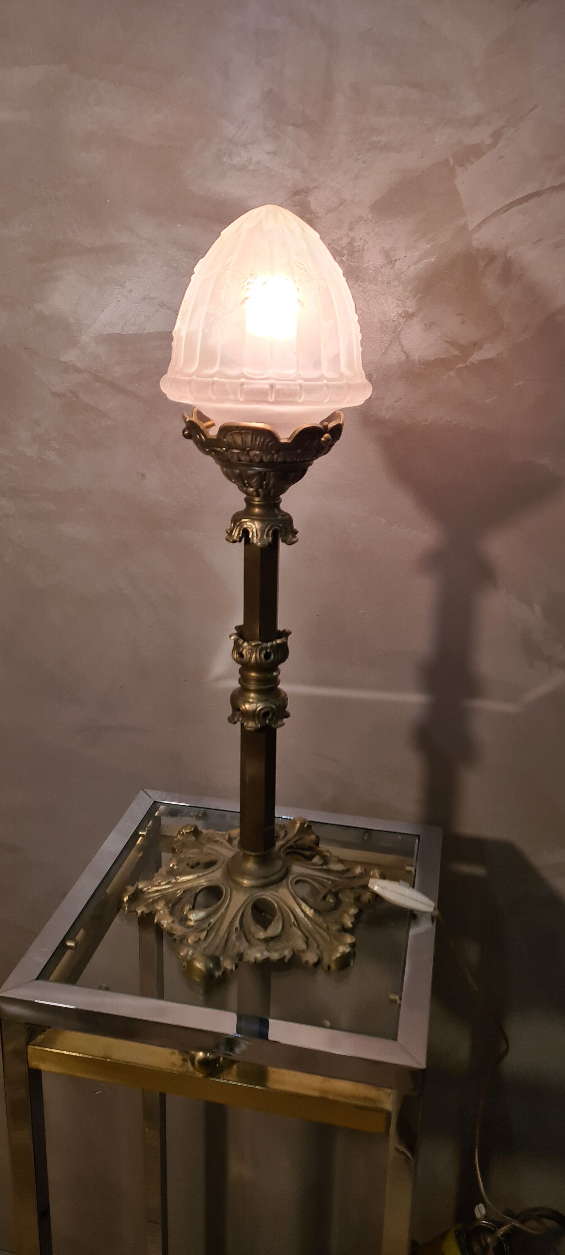 large bronze lamp napoleon iii sculpted globe molded opaque 54x22