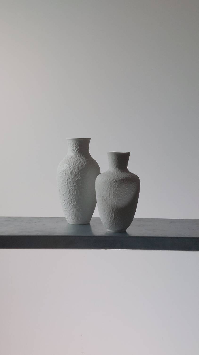 Pair of vintage biscuit porcelain vases by Metzler Ortloff