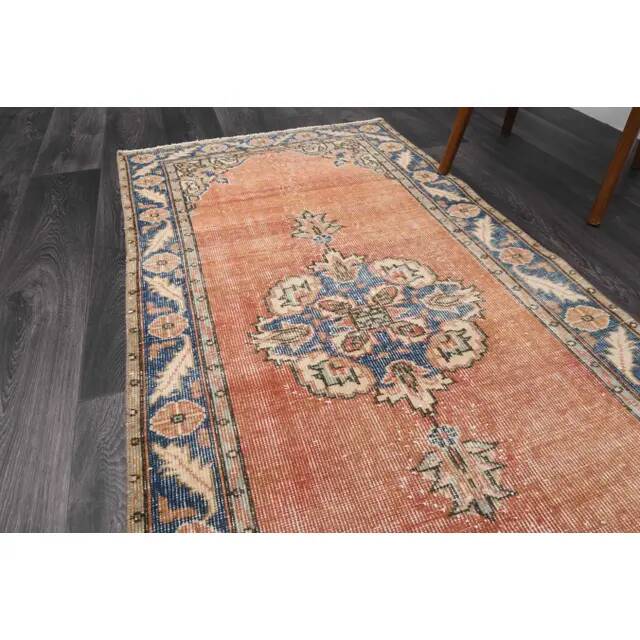 Vintage Turkish Oushak handmade wool cotton red runner rug 94x335