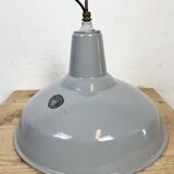 Industrial British Grey Enamel Factory Pendant Lamp, 1960s