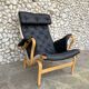 Pernilla armchair in new black leather by Bruno Mathsson, Dux, Sweden 1970