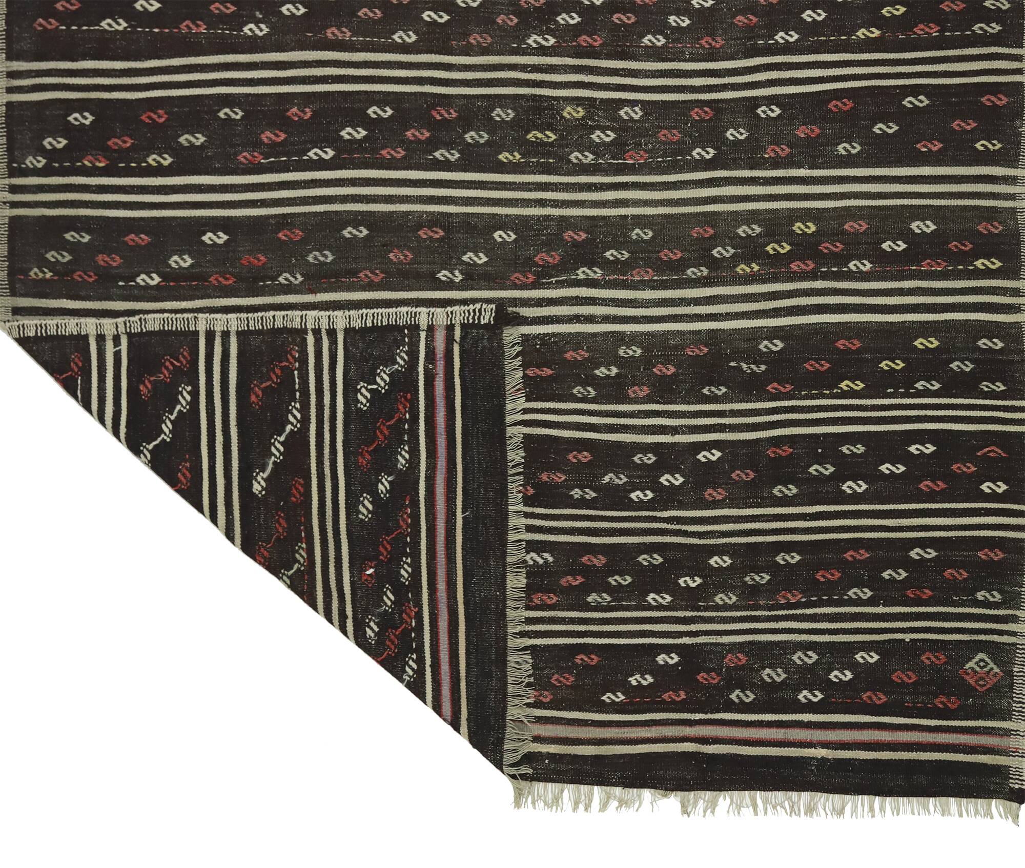 Tapis Kilim Turc Vintage Rayé 190x263 cm Laine Fait Main