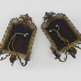 Pair of 3-light beveled mirror wall lights in Napoleon style, gilded bronze