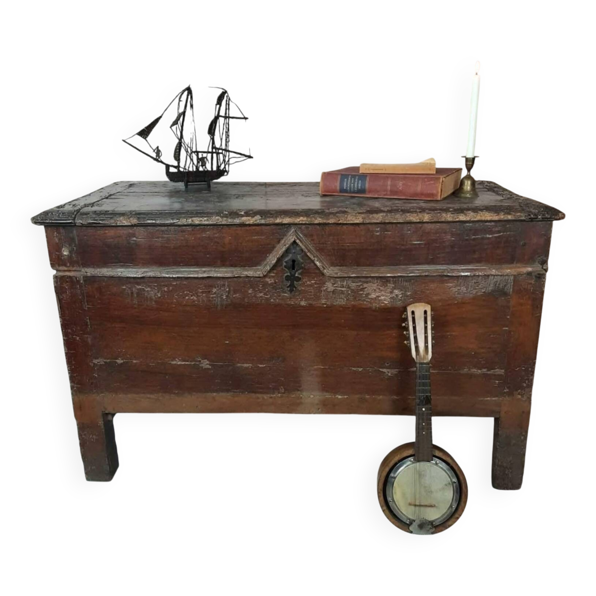 Truly antique 19th-century large oak chest blanket/ treasure chest