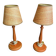 Pair of antique turned wood bedside lamps with push button switch