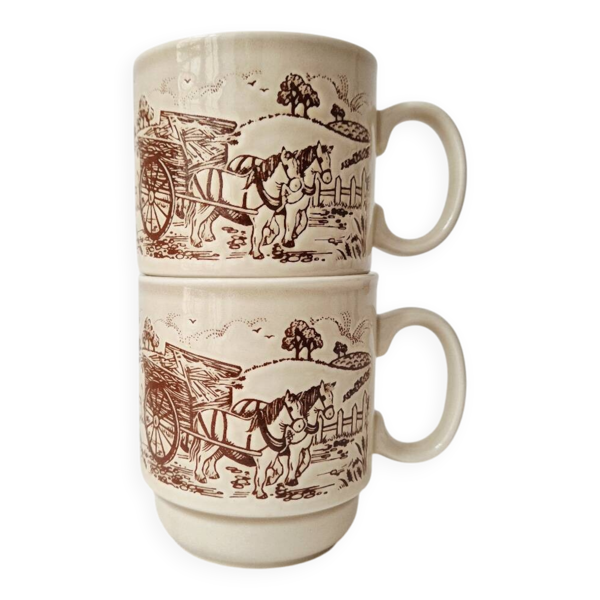 Lot de 2 mugs vintage en grès ''Campagne anglaise'' - KilnCraft England